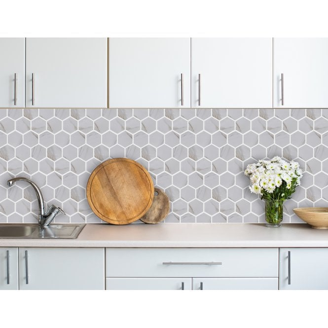 Hexagon Calacatta Matt (9.5cm x 9.5cm) 25.6cm x 19.7cm Mosaic Tile