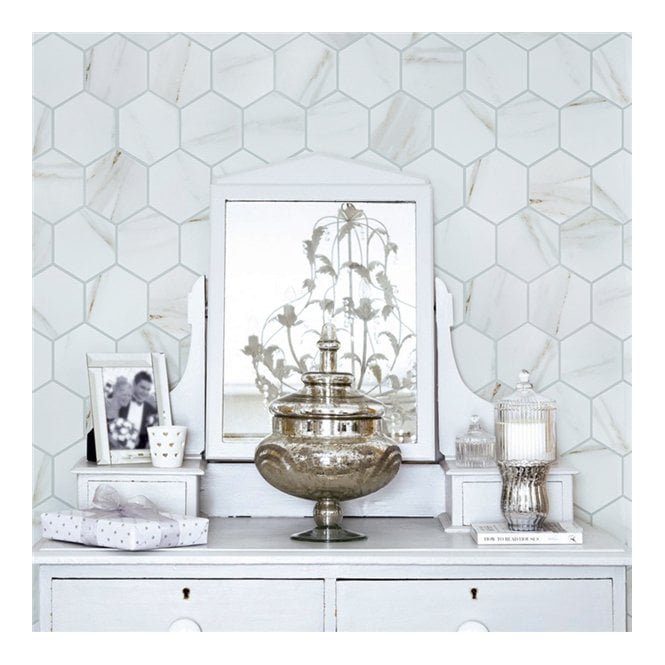 Hexagon Calacatta Matt (9.5cm x 9.5cm) 25.6cm x 19.7cm Mosaic Tile