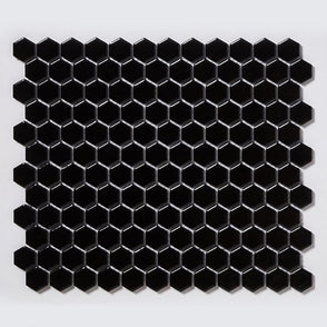 Hexagon Gloss Black (2.3cm x 2.3cm) 30cm x 26cm Mosaic Tile