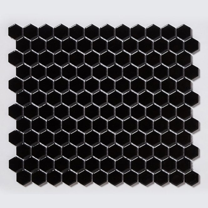 Hexagon Gloss Black (2.3cm x 2.3cm) 30cm x 26cm Mosaic Tile