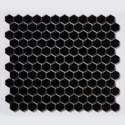 Hexagon Gloss Black (2.3cm x 2.3cm) 30cm x 26cm Mosaic Tile