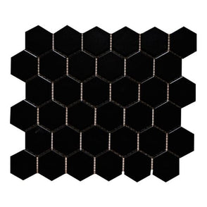 Hexagon Gloss Black 32.5cm x 28.1cm (5.1 cm x 5.9cm) Mosaic Tile
