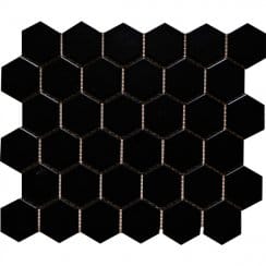 Hexagon Gloss Black 32.5cm x 28.1cm (5.1 cm x 5.9cm) Mosaic Tile