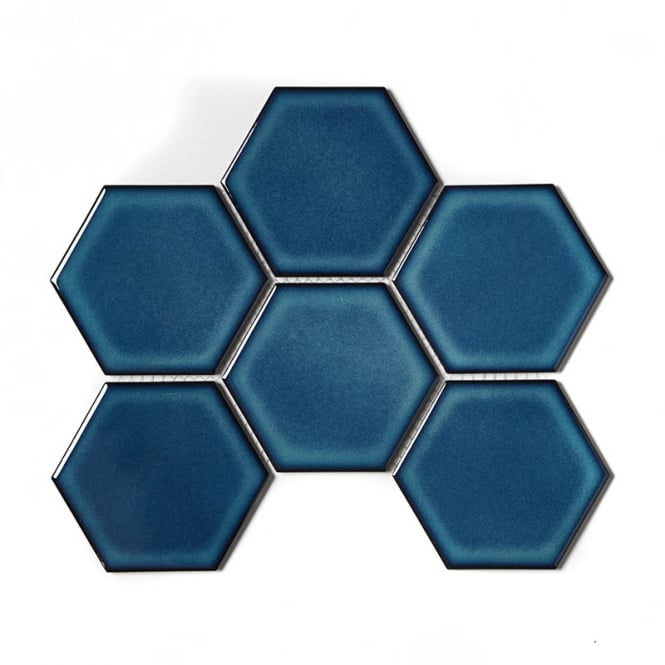 Hexagon Gloss Blue (9.5cm x 9.5cm) 25.6cm x 19.7cm Wall Mosaic