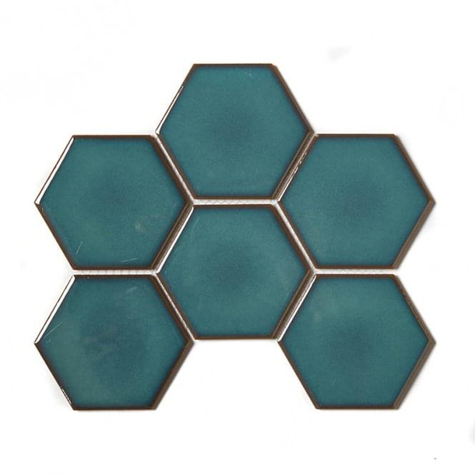 Hexagon Gloss Teal 25.6cm x 19.7cm (9.5cm x 9.5cm) Wall Mosaic
