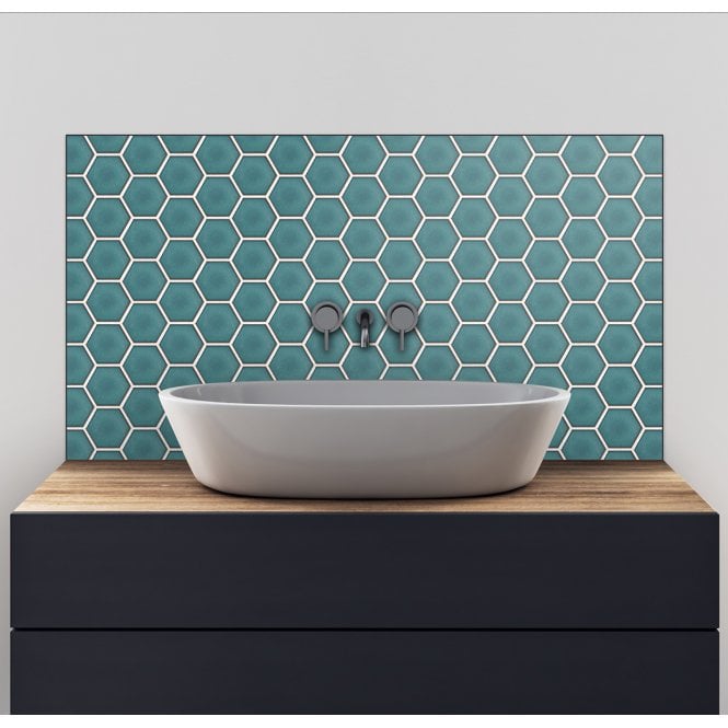 Hexagon Gloss Teal 25.6cm x 19.7cm (9.5cm x 9.5cm) Wall Mosaic