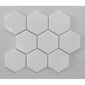 Hexagon Gloss White 29.55cm x 25.6cm (9.5cm x 11cm) Mosaic Tile