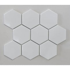 Hexagon Gloss White 29.55cm x 25.6cm (9.5cm x 11cm) Mosaic Tile