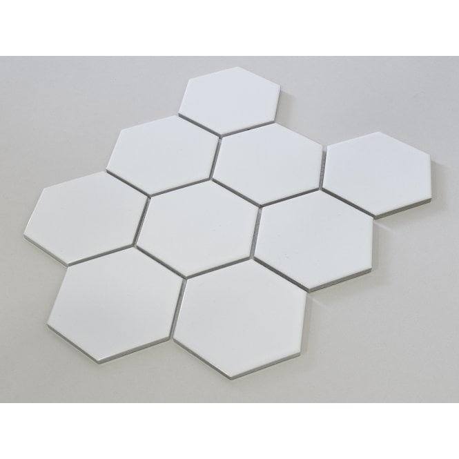 Hexagon Gloss White 29.55cm x 25.6cm (9.5cm x 11cm) Mosaic Tile
