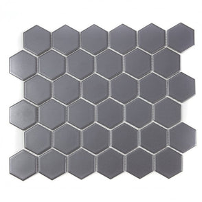 Hexagon Grey Matt (4.8 cm x 4.8cm) 32cm x 28cm Mosaic Tile