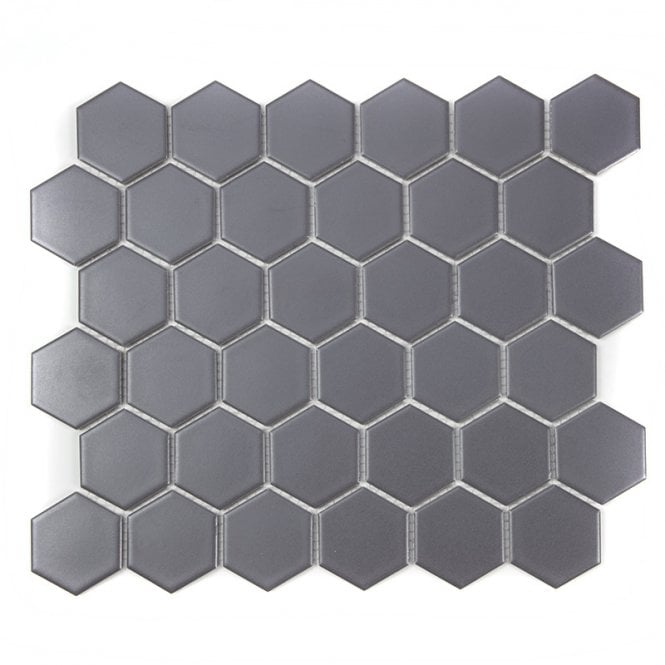 Hexagon Grey Matt (4.8 cm x 4.8cm) 32cm x 28cm Mosaic Tile