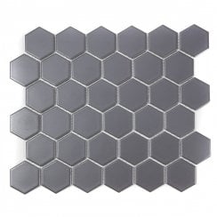 Hexagon Grey Matt (4.8 cm x 4.8cm) 32cm x 28cm Mosaic Tile