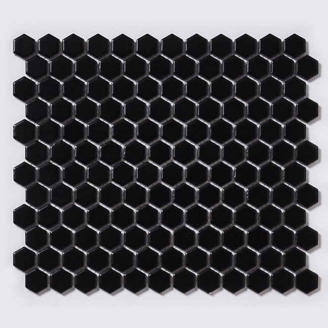 Hexagon Matt Black (2.3cm x 2.3cm) 30cm x 26cm Mosaic Tile