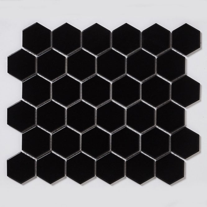 Hexagon Matt Black 32.5cm x 28.1cm (5.1 cm x 5.9cm) Mosaic Tile
