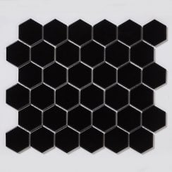 Hexagon Matt Black 32.5cm x 28.1cm (5.1 cm x 5.9cm) Mosaic Tile