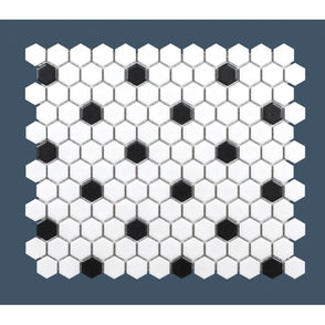 Hexagon Matt Black and White 30cm x 26cm (2.3cm x 2.3cm) Mosaic Tile