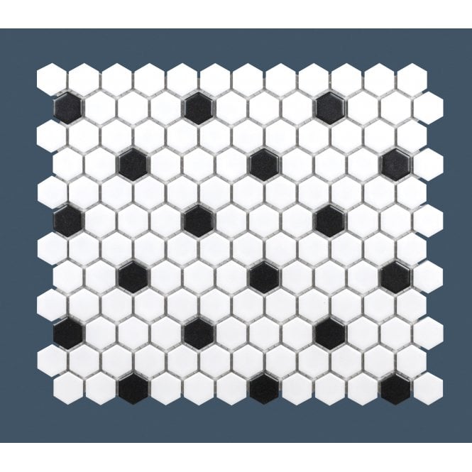 Hexagon Matt Black and White 30cm x 26cm (2.3cm x 2.3cm) Mosaic Tile