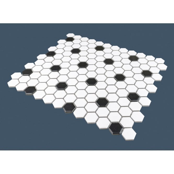 Hexagon Matt Black and White 30cm x 26cm (2.3cm x 2.3cm) Mosaic Tile