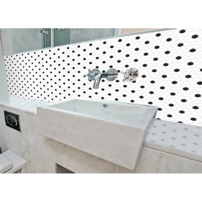 Hexagon Matt Black and White 30cm x 26cm (2.3cm x 2.3cm) Mosaic Tile