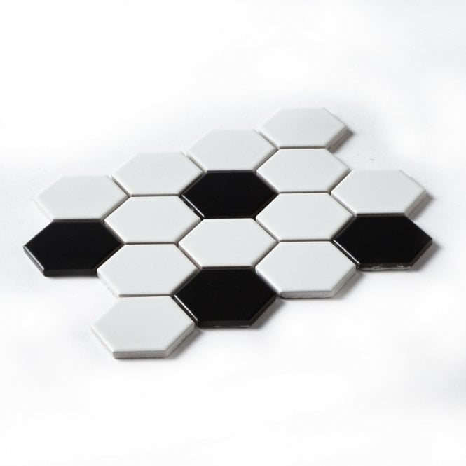 Hexagon Matt Black & White Mix (4.8cm x 4.8cm) 21.7cm x 18.7cm Mosaic Tile