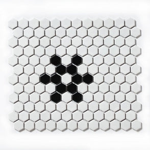 Hexagon Matt Black & White Snow (2.3cm x 2.3cm) 30m x 26cm Mosaic Tile