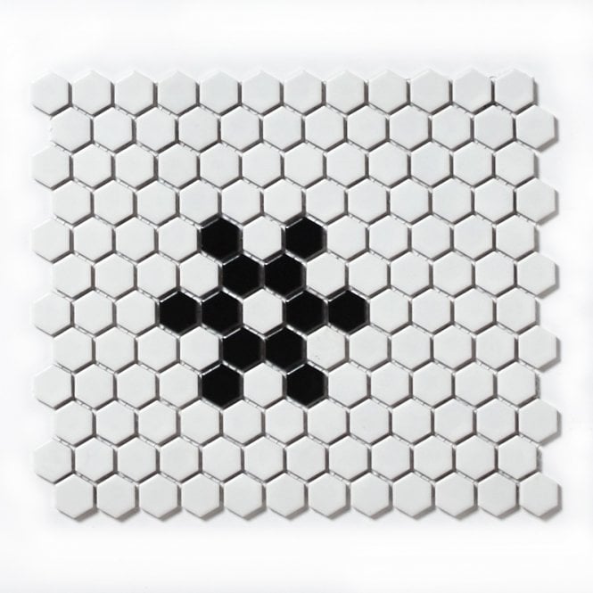 Hexagon Matt Black & White Snow (2.3cm x 2.3cm) 30m x 26cm Mosaic Tile