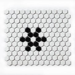 Hexagon Matt Black & White Snow (2.3cm x 2.3cm) 30m x 26cm Mosaic Tile
