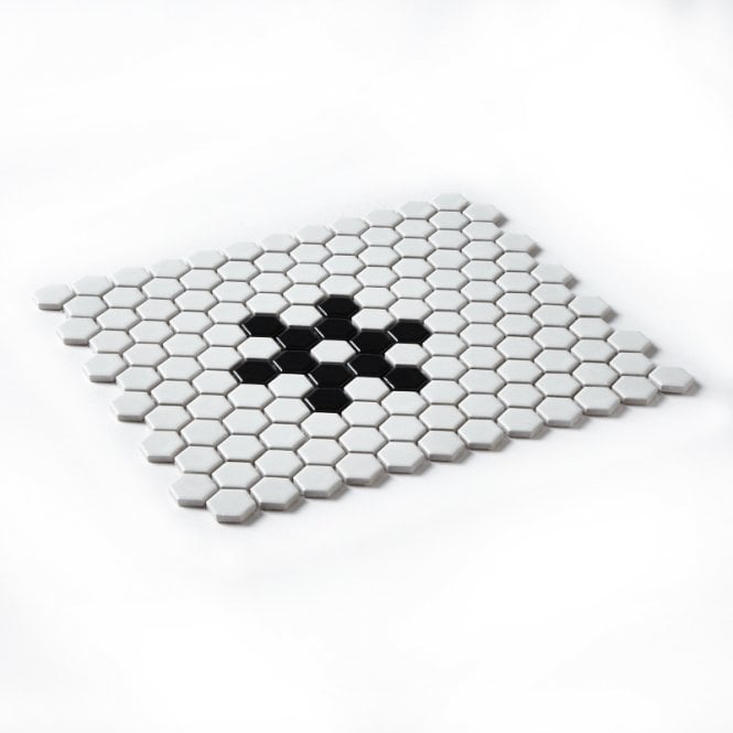 Hexagon Matt Black & White Snow (2.3cm x 2.3cm) 30m x 26cm Mosaic Tile