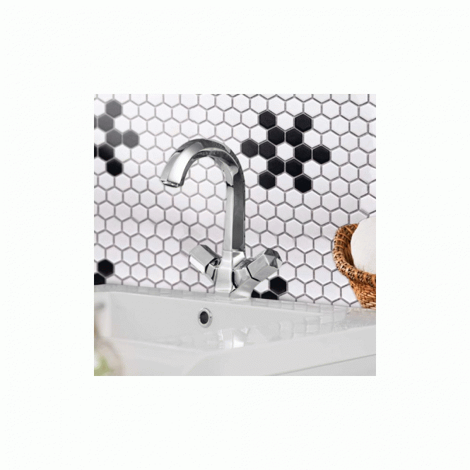 Hexagon Matt Black & White Snow (2.3cm x 2.3cm) 30m x 26cm Mosaic Tile