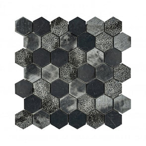 Hexagon Nero Marquina Mix (4.8cm x 4.8cm) 30.5cm x 29.8cm Mosaic Tile
