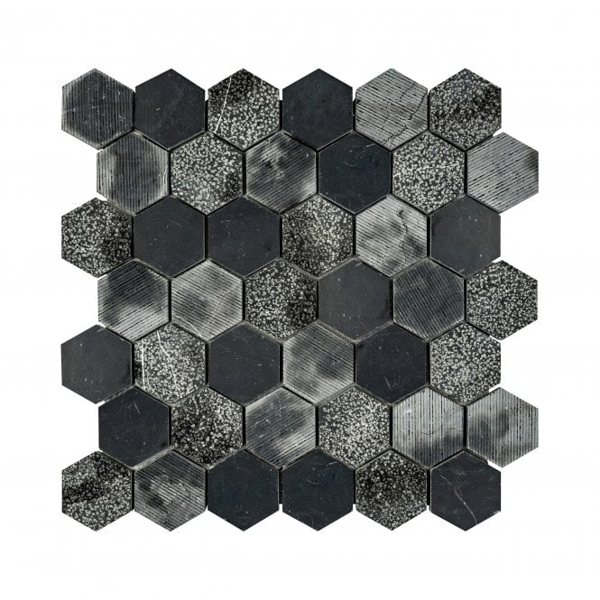 Hexagon Nero Marquina Mix (4.8cm x 4.8cm) 30.5cm x 29.8cm Mosaic Tile