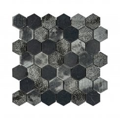 Hexagon Nero Marquina Mix (4.8cm x 4.8cm) 30.5cm x 29.8cm Mosaic Tile