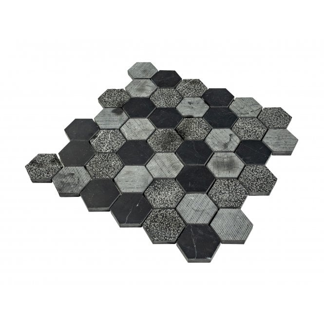 Hexagon Nero Marquina Mix (4.8cm x 4.8cm) 30.5cm x 29.8cm Mosaic Tile