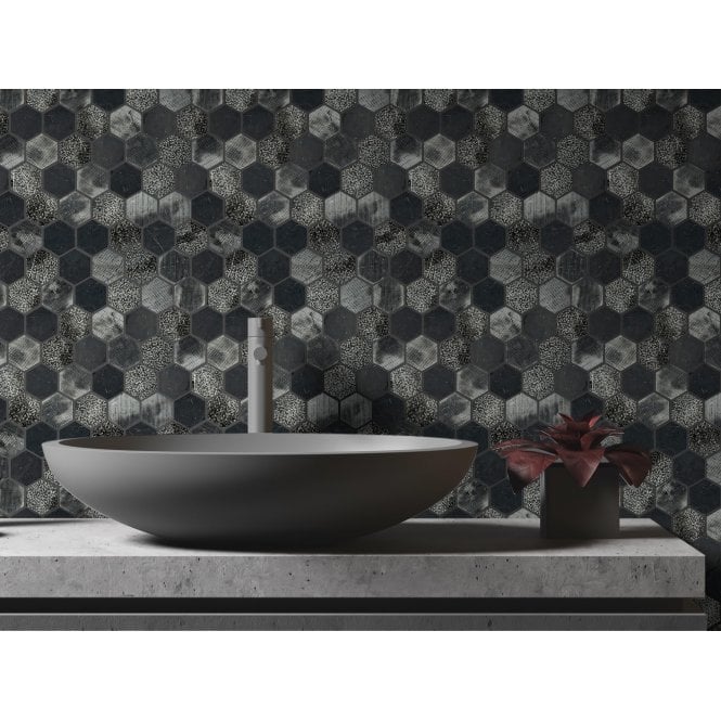 Hexagon Nero Marquina Mix (4.8cm x 4.8cm) 30.5cm x 29.8cm Mosaic Tile