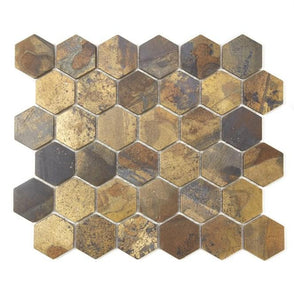 Hexagon Oxidised Gold (5.1cm x 5.9cm) 29.5cm x 30.5cm Mosaic Tile