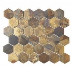 Hexagon Oxidised Gold (5.1cm x 5.9cm) 29.5cm x 30.5cm Mosaic Tile