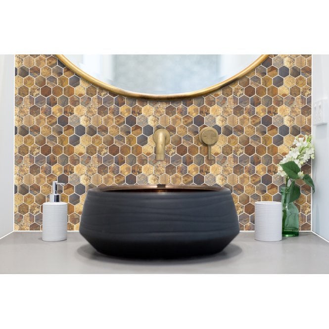 Hexagon Oxidised Gold (5.1cm x 5.9cm) 29.5cm x 30.5cm Mosaic Tile