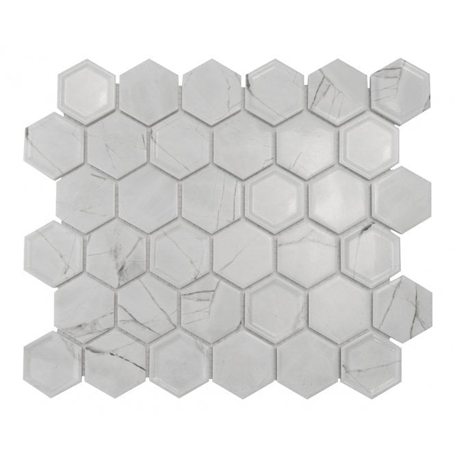 Hexagon Tablet Statuario (5.1 cm x 5.9cm) 30cm x 28cm Mosaic Tile JOB LOT DEAL 2Sq/M