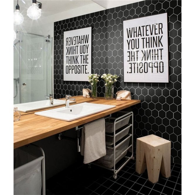 Hexagon XL Matt Black 29.55cm x 25.6cm (9.5cm x 11cm) Mosaic Tile
