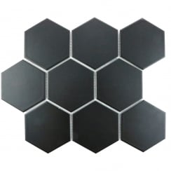 Hexagon XL Matt Black 29.55cm x 25.6cm (9.5cm x 11cm) Mosaic Tile
