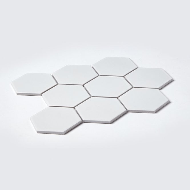 Hexagon XL Matt White 29.55cm x 25.6cm (9.5cm x 11cm) Mosaic Tile