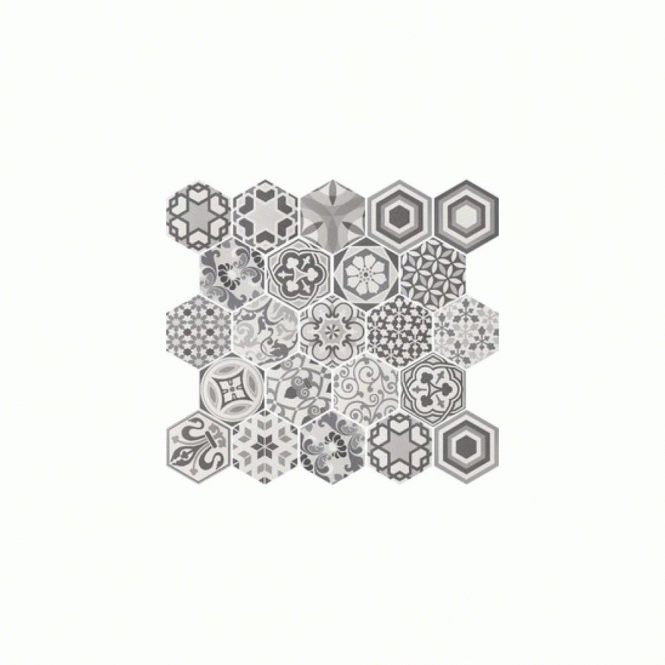 Hexatile Harmony Black and White 17.5cm x 20cm Floor Tile