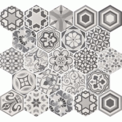 Hexatile Harmony Black and White 17.5cm x 20cm Floor Tile