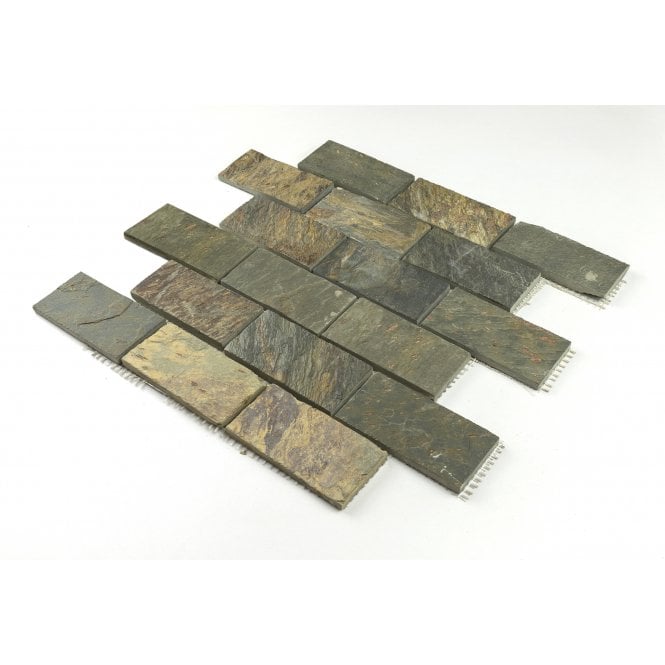 Indian Slate Multicolour (4.8cm x 9.8cm) 30.2cm x 30.2cm Wall & Floor Mosaic Sheet