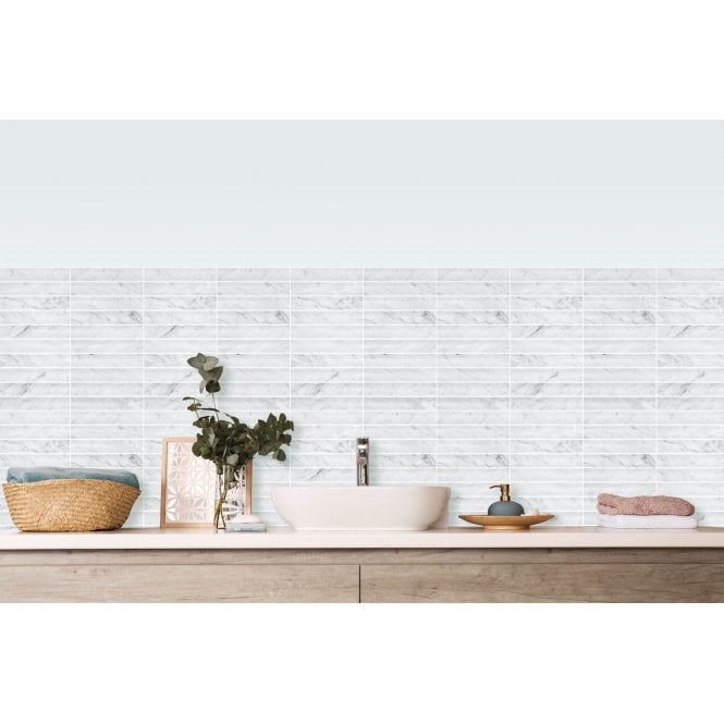 Kit Kat Concave Carrara White 30.5cm x 31.8cm (3cm x 15.2cm) Mosaic Wall Tile