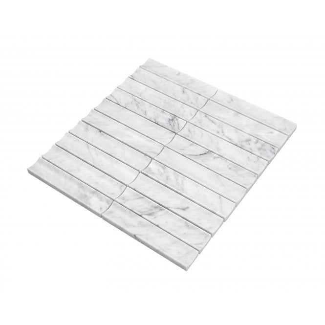 Kit Kat Concave Carrara White 30.5cm x 31.8cm (3cm x 15.2cm) Mosaic Wall Tile