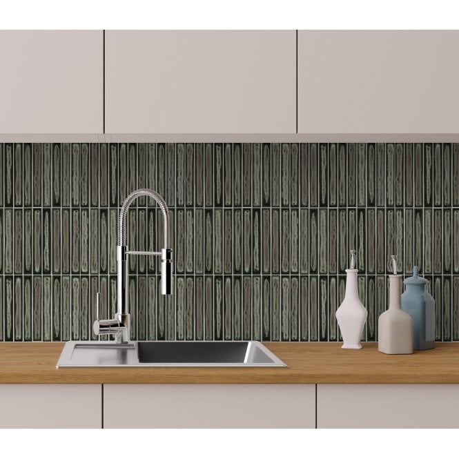 Kit Kat Shadow Green 20.2cm x 32.9cm (2.7cm x 20cm) Mosaic Tile