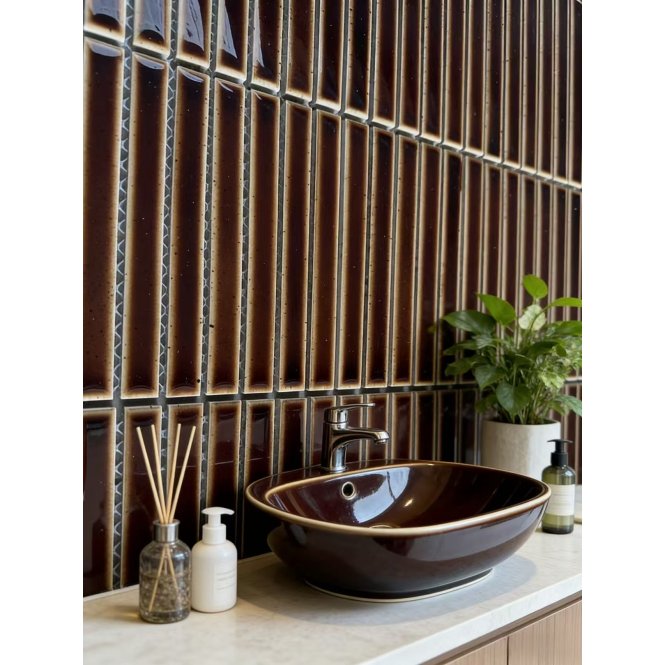 Kit Kat Teapot Brown Gloss 29.7cm x 29.7cm (1.5cm x 14.5cm) Mosaic Tile