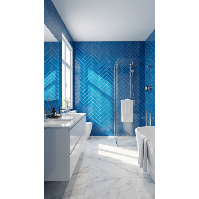 Knightsbridge Crackle Ocean Blue 6cm x 20cm Wall & Floor Tile