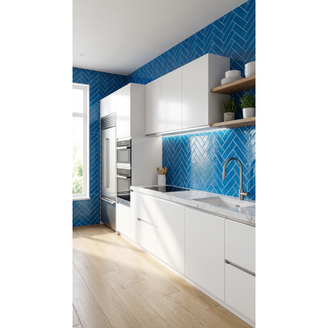 Knightsbridge Crackle Ocean Blue 6cm x 20cm Wall & Floor Tile